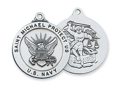 Silver:US Navy & Saint Michael Medal with Chain - Unique Catholic Gifts