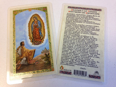 Oracion a la Virgen Santisima de Guadalupe tarjeta laminada (cubierta de plástico) - Unique Catholic Gifts
