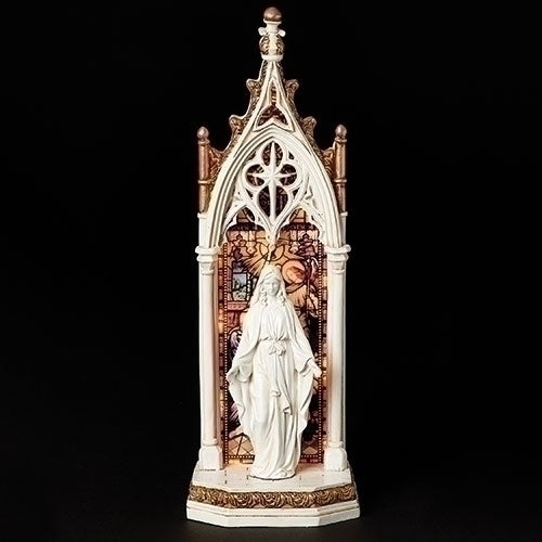 Our Lady of Grace Cathedral Arch and LED Mosaic Window Statue 11 3/4" - Unique Catholic Gifts