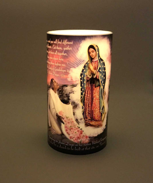 Large Lady of Guadalupe LED Candle with Timer 4 X 7" - Unique Catholic Gifts