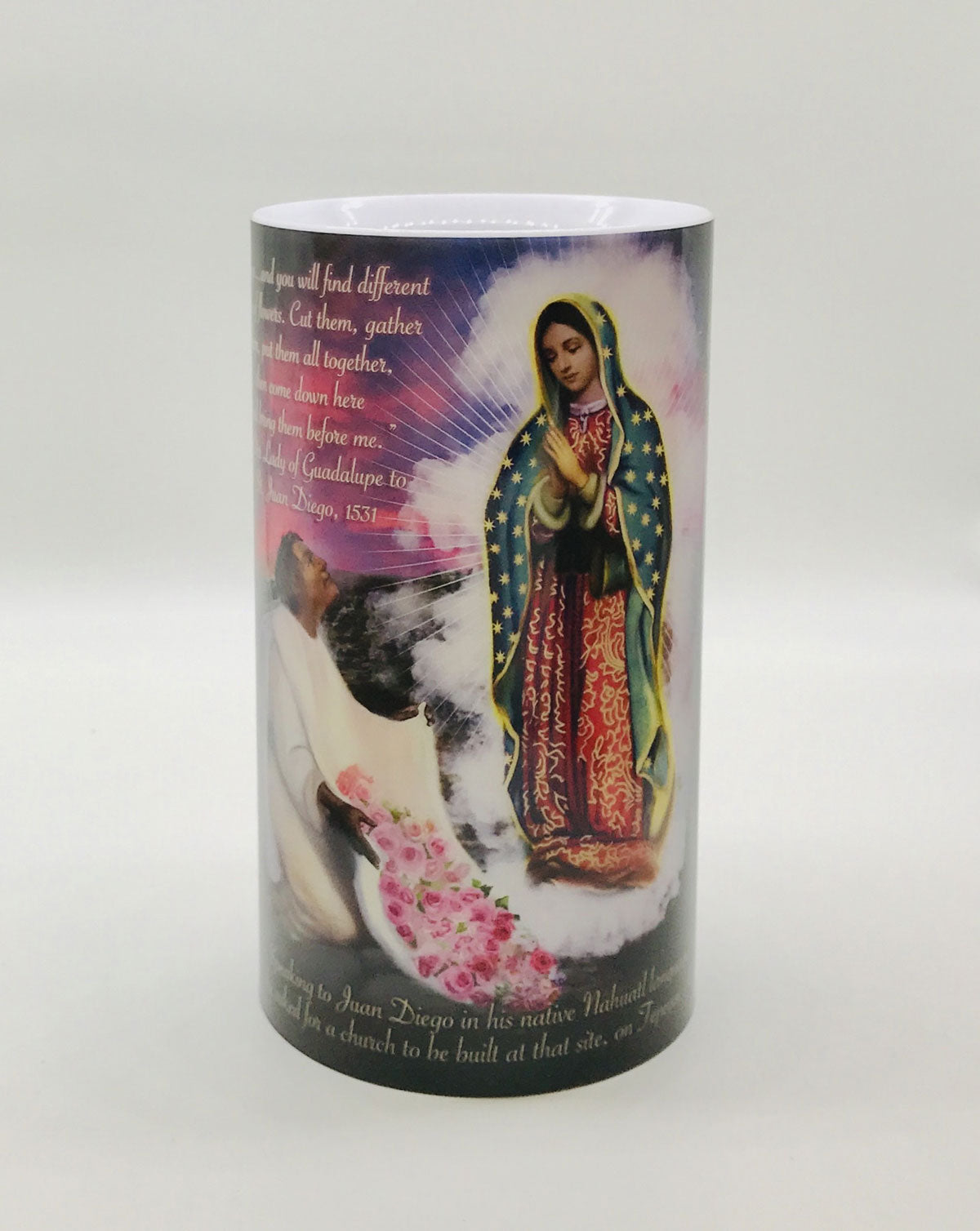Large Lady of Guadalupe LED Candle with Timer 4 X 7" - Unique Catholic Gifts