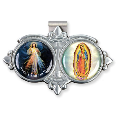 Our Lady of Guadalupe and Divine Mercy Enamel Auto Visor Clip - Unique Catholic Gifts