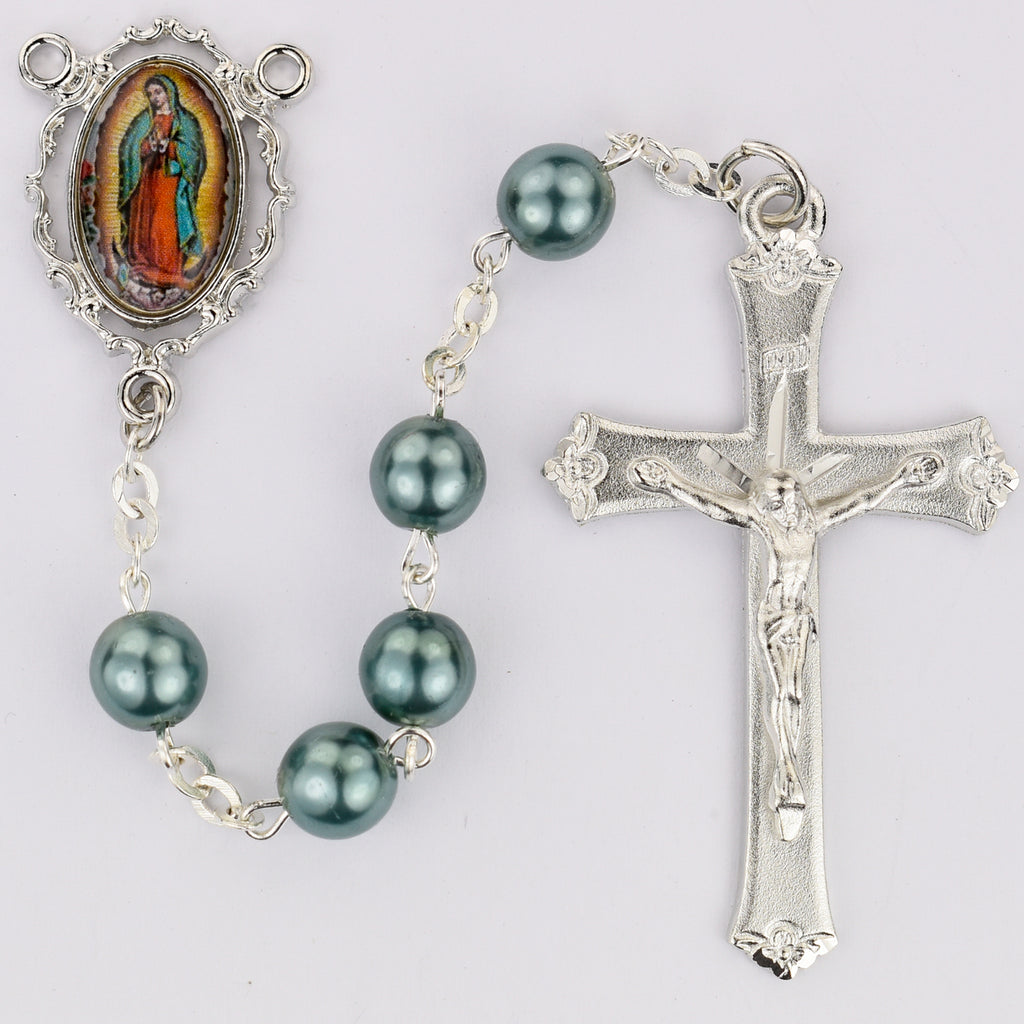 Our Lady of Guadalupe Teal Pearl Rosary 7MM - Unique Catholic Gifts