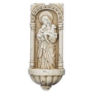 Our Lady of Innocence Cement Finish Holy Water Font (10 1/4") - Unique Catholic Gifts