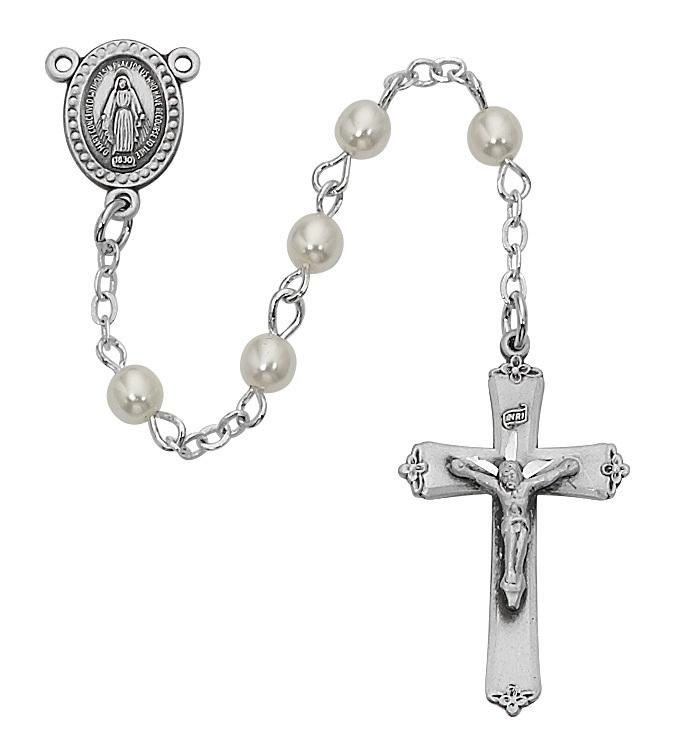Pearl and Sterling Silver Rosary (3mm) - Unique Catholic Gifts