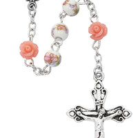 Pink Flower Ceramic Rosary 6mm - Unique Catholic Gifts