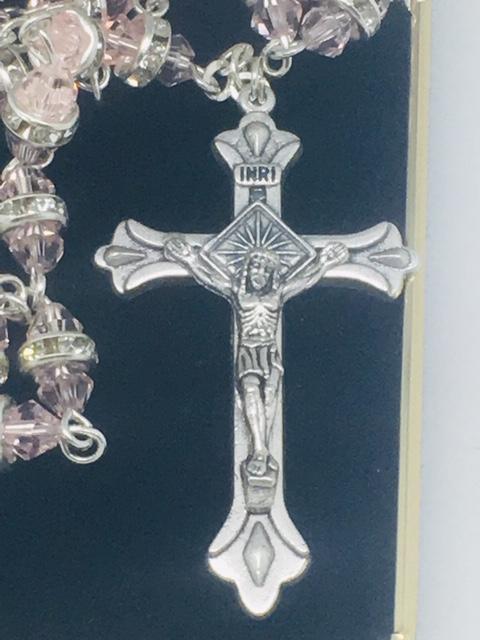 Pink Rosary with Glass Rondelle Beads - Unique Catholic Gifts