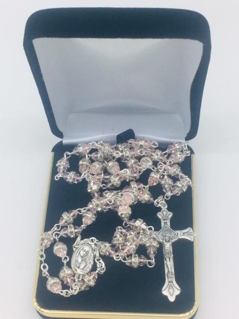 Pink Rosary with Glass Rondelle Beads - Unique Catholic Gifts