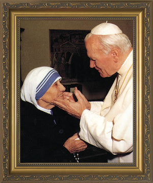 Pope John Paul II with Mother Teresa  Framed Art (10 x 12") - Unique Catholic Gifts