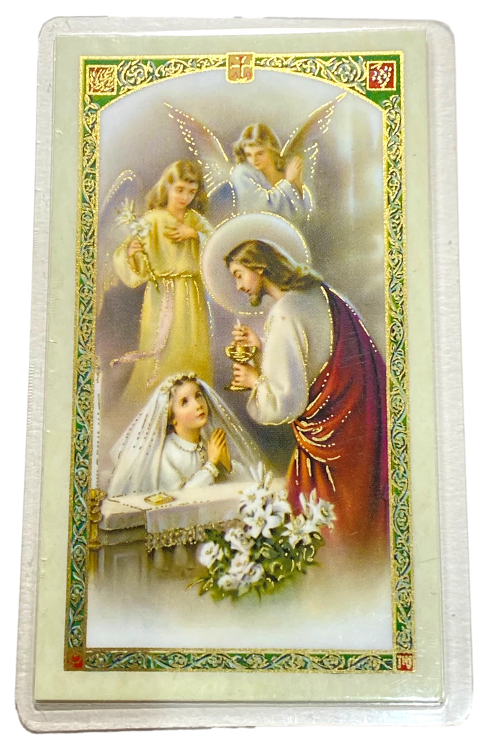 Holy First Communion(Girl) Laminated Holy Card (Plastic Covered) - Unique Catholic Gifts