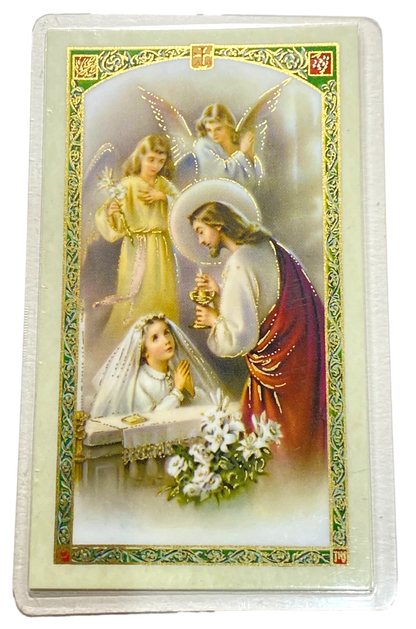 Holy First Communion(Girl) Laminated Holy Card (Plastic Covered) - Unique Catholic Gifts