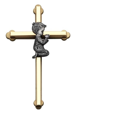 Praying Boy Wall Cross Pewter and Metal 6" - Unique Catholic Gifts