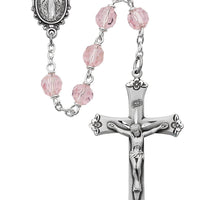Sterling Silver Pink Crystal Tin cut Rosary (7mm) - Unique Catholic Gifts
