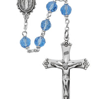 Sterling Silver Blue Crystal Tin cut Rosary (7mm) - Unique Catholic Gifts