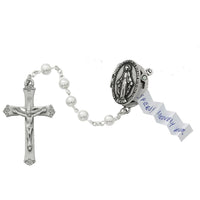 Prayer Petition Locket Rosary with Pearl Beads (6 mm) - Unique Catholic Gifts