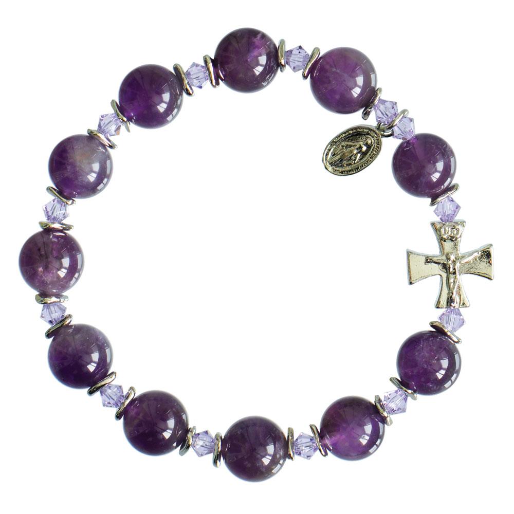 Genuine Amethyst Rosary Bracelet (10mm) - Unique Catholic Gifts