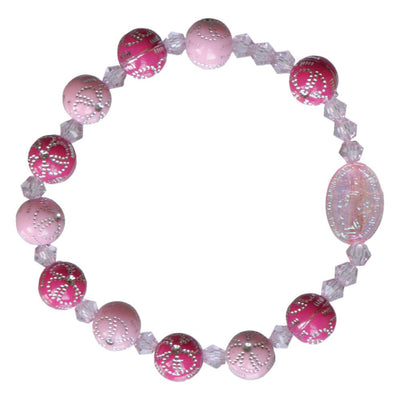 Pink Flower Acrylic Children’s Rosary Bracelet (8mm) - Unique Catholic Gifts
