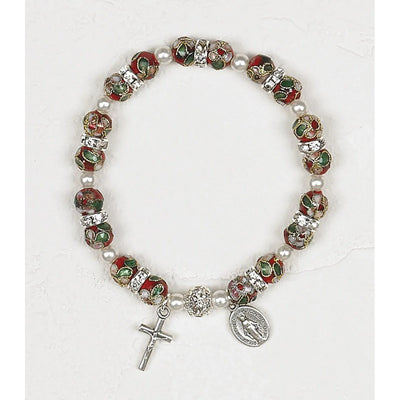 Red Cloisonné and Strass Crystals Bracelet - Unique Catholic Gifts