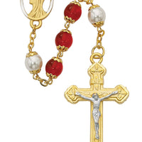 Red and White Pearl Rosary (8MM) - Unique Catholic Gifts