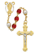 Red and White Pearl Rosary (8MM) - Unique Catholic Gifts