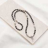 Rosary Wrap Bracelet Black, with Hematite and Pearl Beads - Unique Catholic Gifts