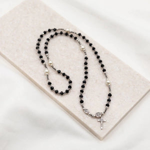 Rosary Wrap Bracelet Black, with Hematite and Pearl Beads - Unique Catholic Gifts