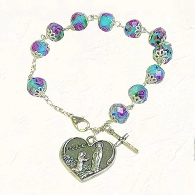 Blue/Rose Bead Bracelet with Genuine Lourdes Water - Unique Catholic Gifts