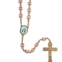 Rose Gold Rosary with Pink Glass Beads and Epoxy Lady of Grace Center - Unique Catholic Gifts
