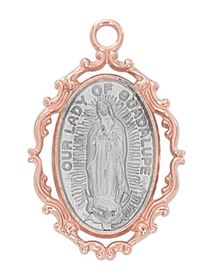 Rose Gold Border with Silver Sterling Our Lady of Guadalupe (1") with 18" Chain - Unique Catholic Gifts