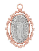 Rose Gold Border with Silver Sterling Our Lady of Guadalupe (1") with 18" Chain - Unique Catholic Gifts