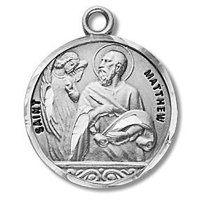 Saint Matthew 7/8" Round Sterling Silver Medal - Unique Catholic Gifts