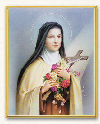 Saint Therese of Lisieux Gold Embossed Large Plaque 7-1/2