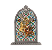 Saint Michael Silver Arch Framed Liturgical Glass Art - Unique Catholic Gifts