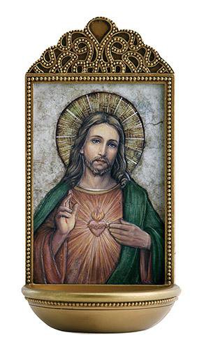 Sacred Heart Holy Water Font 6" - Unique Catholic Gifts