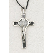 Saint Benedict Black Enamel Crucifix - Silver Tone Medal 3" - Unique Catholic Gifts