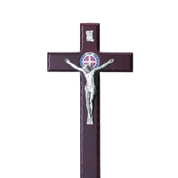 Saint Benedict Cherry Wood Wall Cross with Enamel and Silver-tone Crucifix - Unique Catholic Gifts