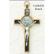 Saint Benedict Silver/Gold Tone With Black Enamel Crucifix - Silver Tone Medal 3" - Unique Catholic Gifts