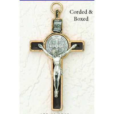Saint Benedict Silver/Gold Tone With Black Enamel Crucifix - Silver Tone Medal 3