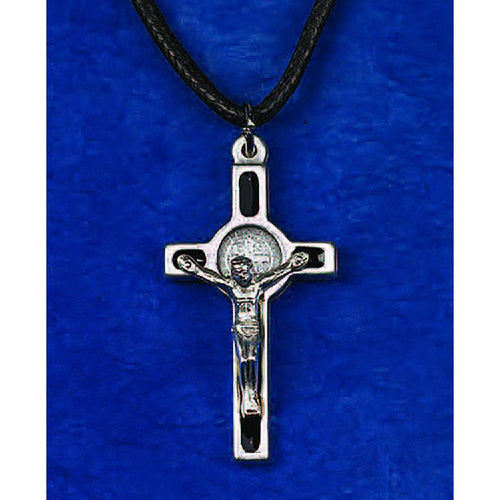 Saint Benedict Silver Tone Black Enameled Crosse 1" - Unique Catholic Gifts