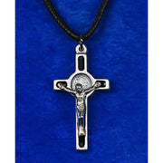 Saint Benedict Silver Tone Black Enameled Crosse 1" - Unique Catholic Gifts