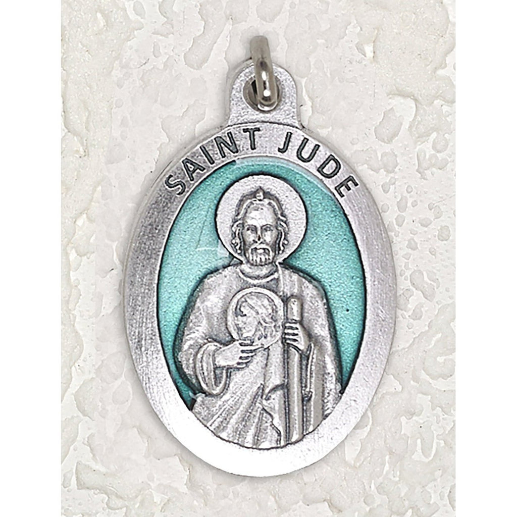 Saint Jude Oval Green Enamel Medal 1 1/2" - Unique Catholic Gifts