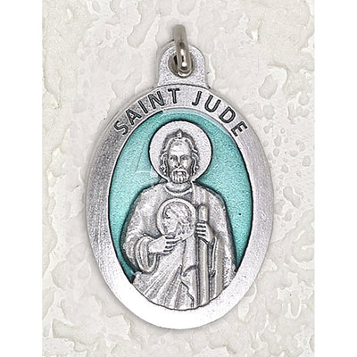 Saint Jude Oval Green Enamel Medal 1 1/2