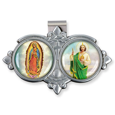 Saint Jude and Our Lady of Guadalupe Enamel Auto Visor Clip - Unique Catholic Gifts