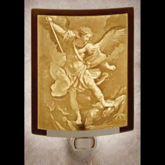 Saint Michael Night Light Curved 5.5 x 2.25" - Unique Catholic Gifts