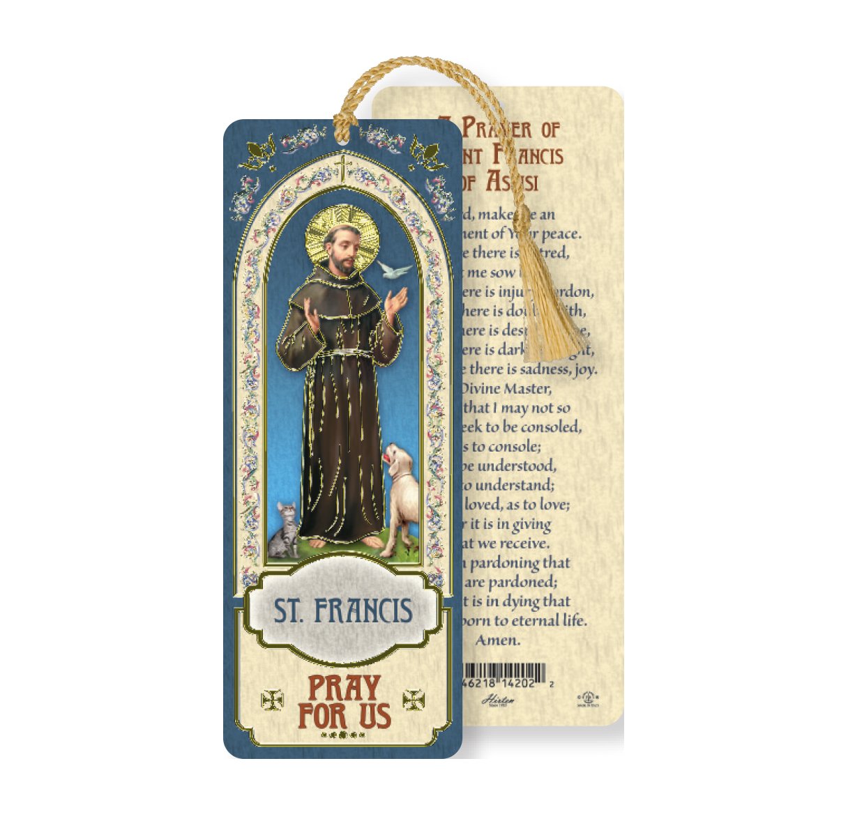 Saint Francis Laminated Tasseled Bookmark - Unique Catholic Gifts