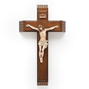 Sick Call Wood Crucifix with Candles and Bottle (14") - Unique Catholic Gifts