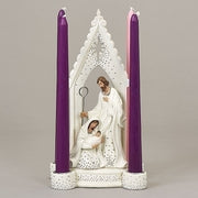 Silver Dot Nativity Advent Candle Holder 7" - Unique Catholic Gifts