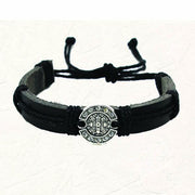 St. Benedict Slip knot Bracelet Black “leather feel” - Unique Catholic Gifts