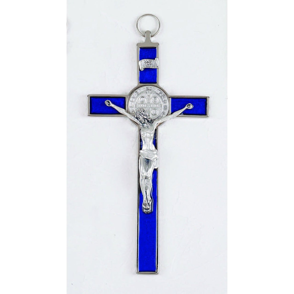 Blue St. Benedict Wall Crucifix 8" - Unique Catholic Gifts
