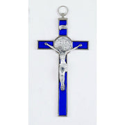 Blue St. Benedict Wall Crucifix 8" - Unique Catholic Gifts